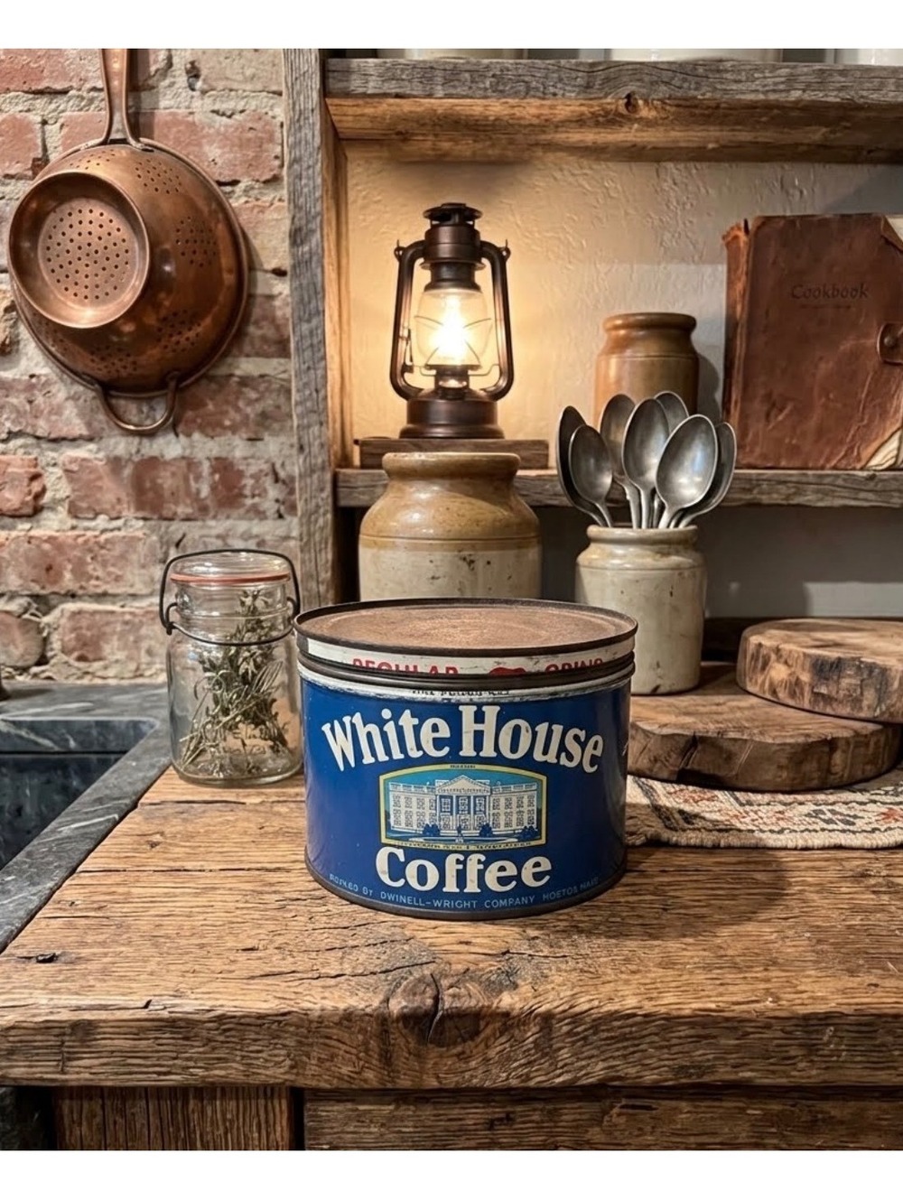 Vintage White House Coffee Tin Canister with Vacuum-Sealed Lid